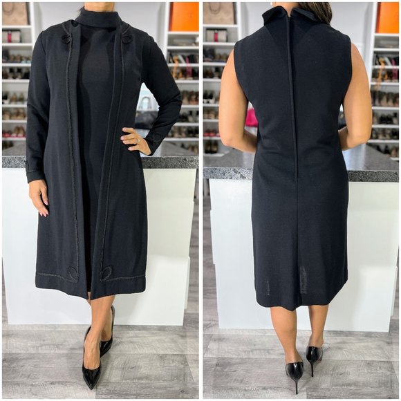 Edano Dresses & Skirts - Edano Black Vintage VTG Knit Dress Suit and Long Jacket $399